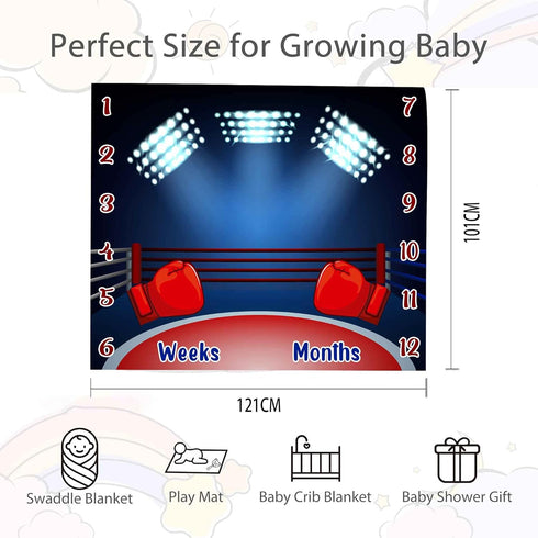 Boxing Theme Baby Monthly Milestone Blanket, 48x40in Soft Flannel, Arena Lights Backgrounds, Newborn Mom Gifts, Boy Baby Shower Age Growth Tracker...